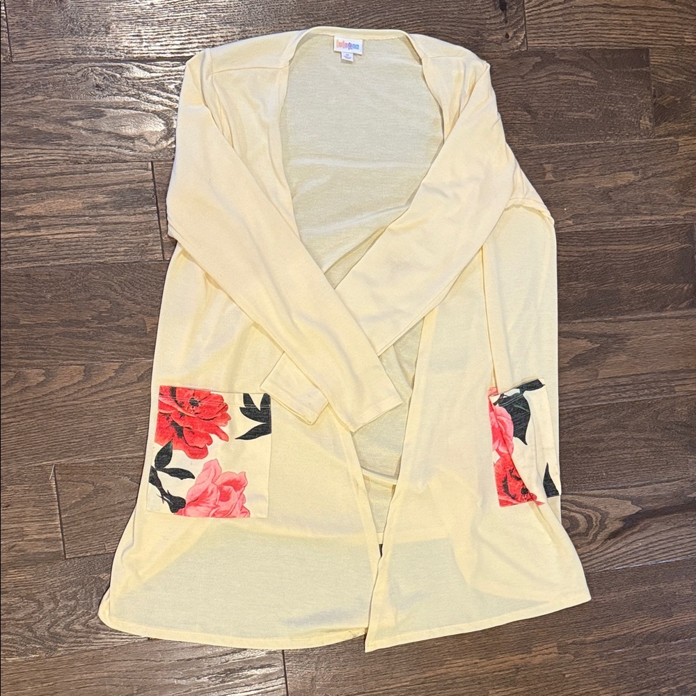 LuLaRoe Yellow Cardigan with Floral Pockets